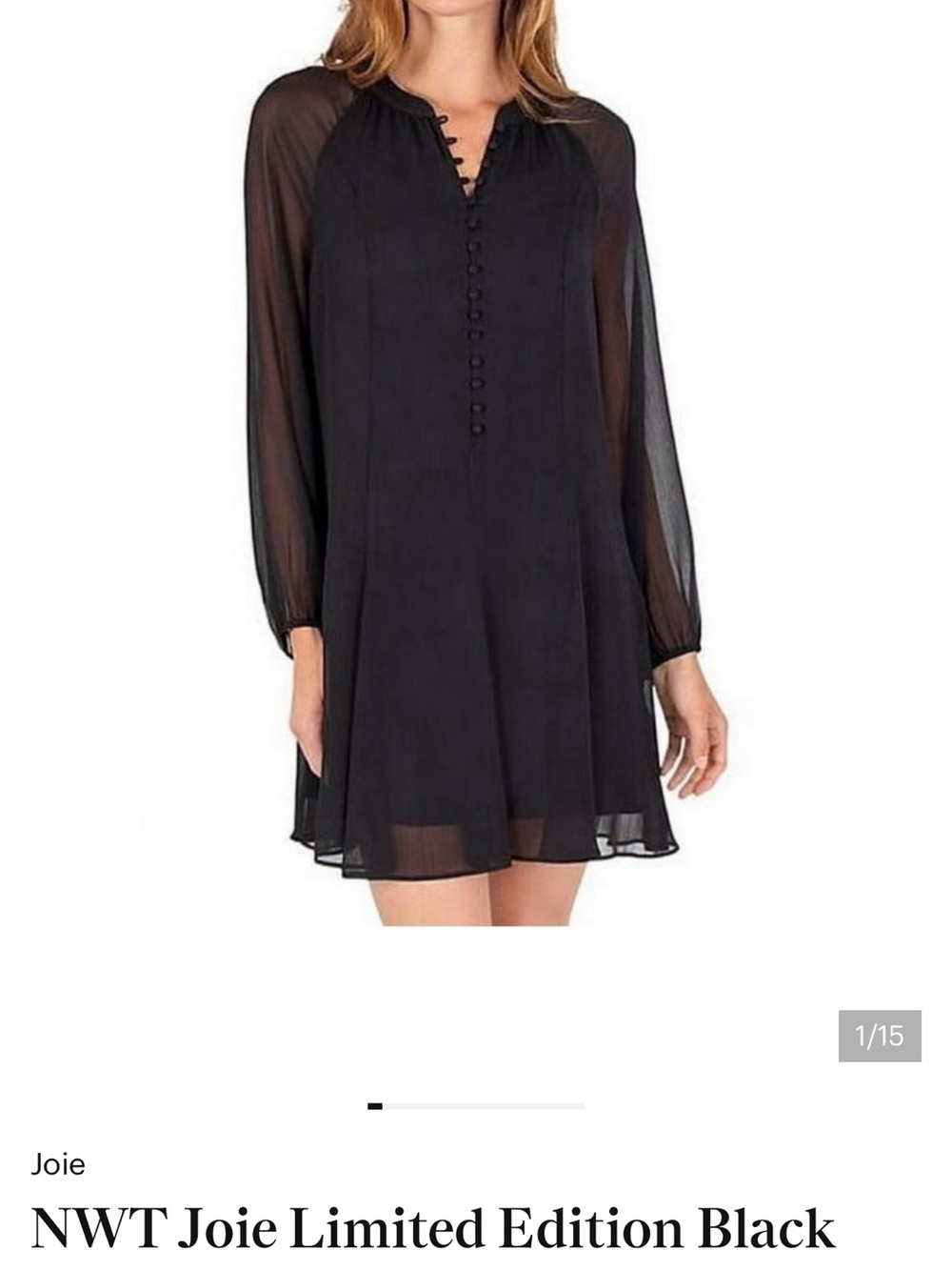 Joie Black Sheer Midi Dress with Covered Front Buttons